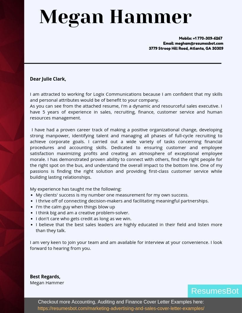 Interview Cover Letter For Hr Large Concept Popular   Account Executive Cover Letter Example 