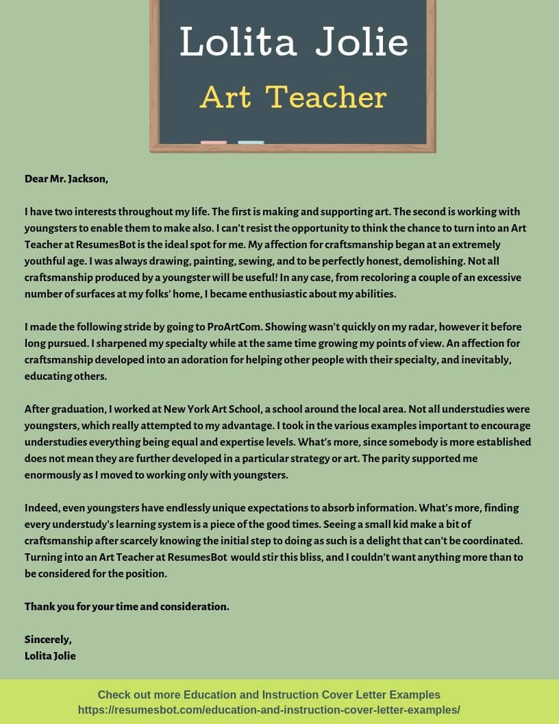 Art Teacher Cover Letter Samples Templates Pdf Word 2020 Art Teacher Cover Letters Rb