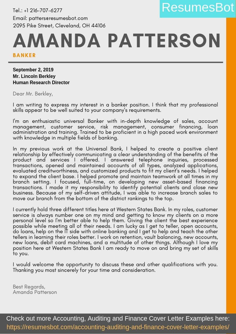 29 Universal Cover Letter Examples Pics Gover   Banker Cover Letter Example 