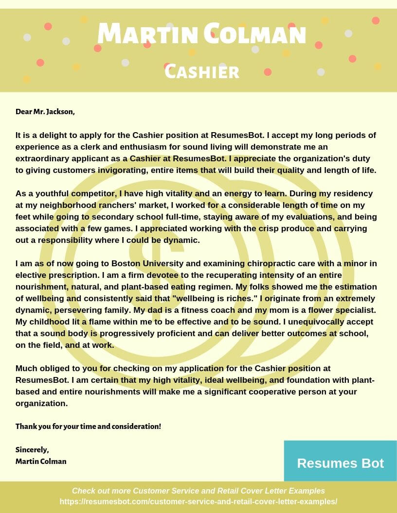 cover letter cashier no experience