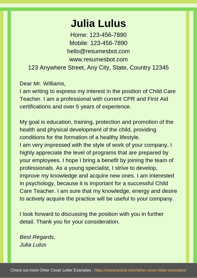 child care assistant cover letter for no experience