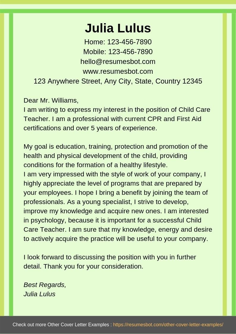 cover letter for a childcare job