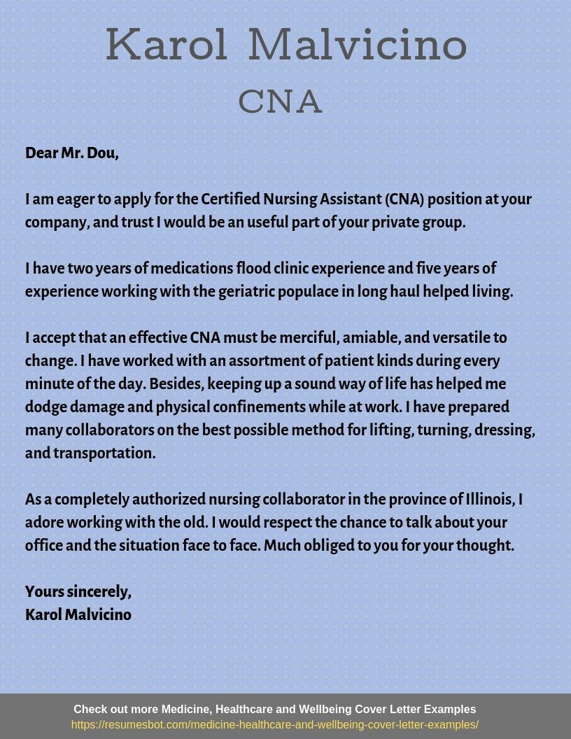 sample of cover letter for cna resume