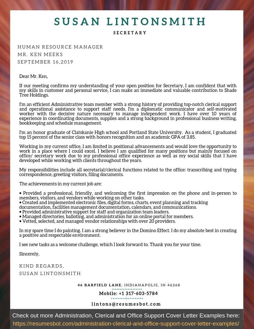 secretary cover letter resume