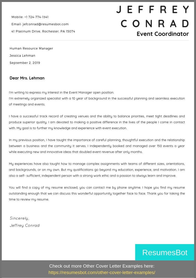 Event Coordinator Cover Letter Samples Templates PDF Word 2024 RB
