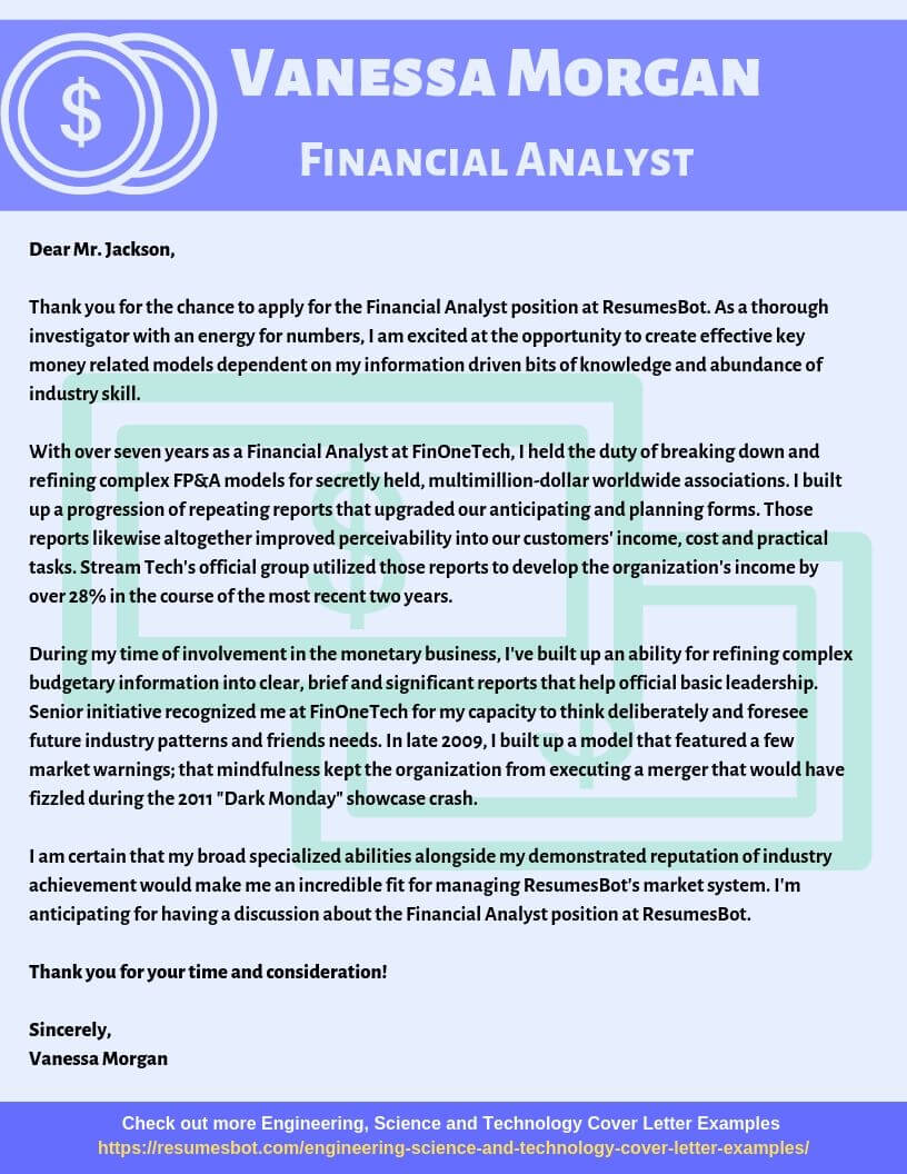 Sample Financial Cover Letter from resumesbot.com