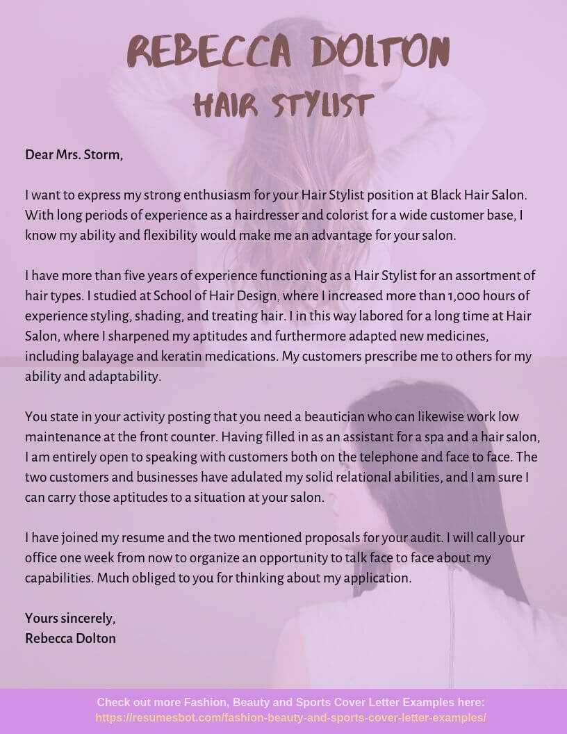 cover letter for hairdressing position