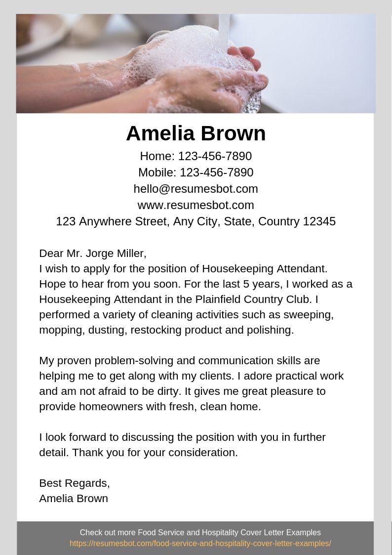 excellent cover letter for housekeeper