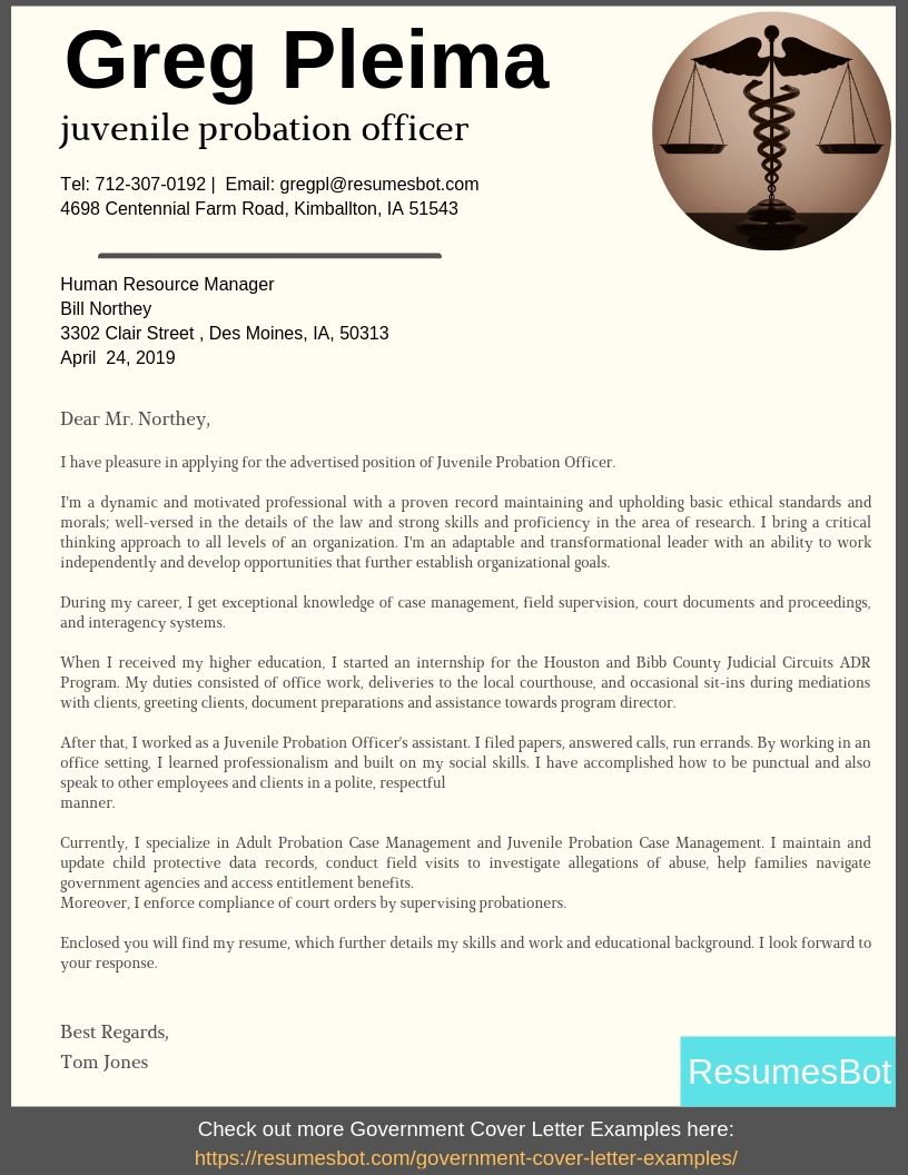 Juvenile Probation Officer Cover Letter Samples & Templates [PDF+