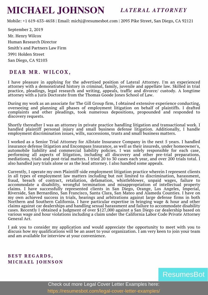 Legal Cover Letter Examples from resumesbot.com