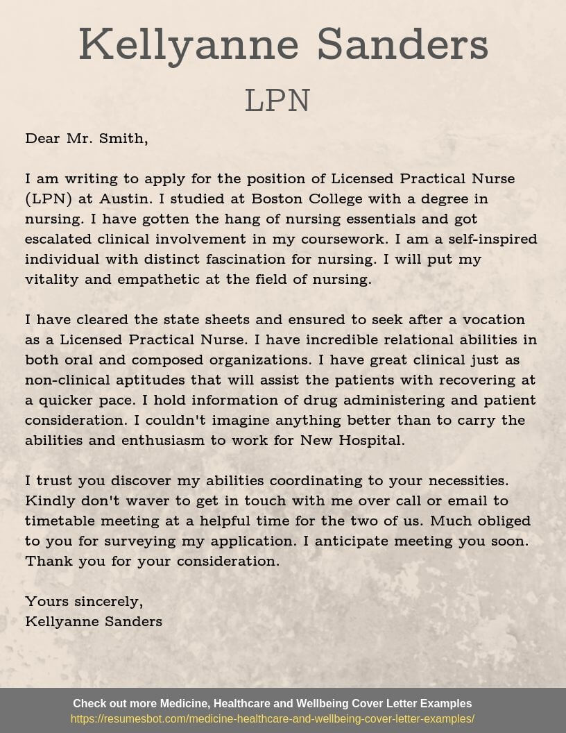 cover letter example for lpn resume