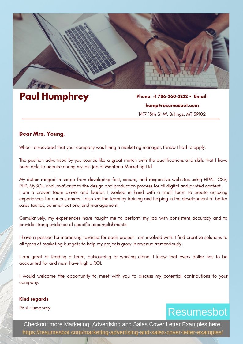Creative Advertising Cover Letter Examples - 300+ Cover Letter Example