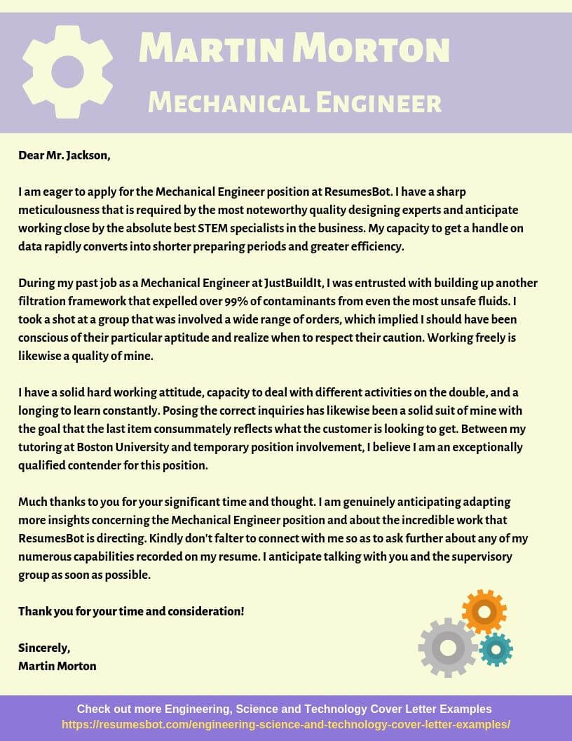 cover letter example of a engineer