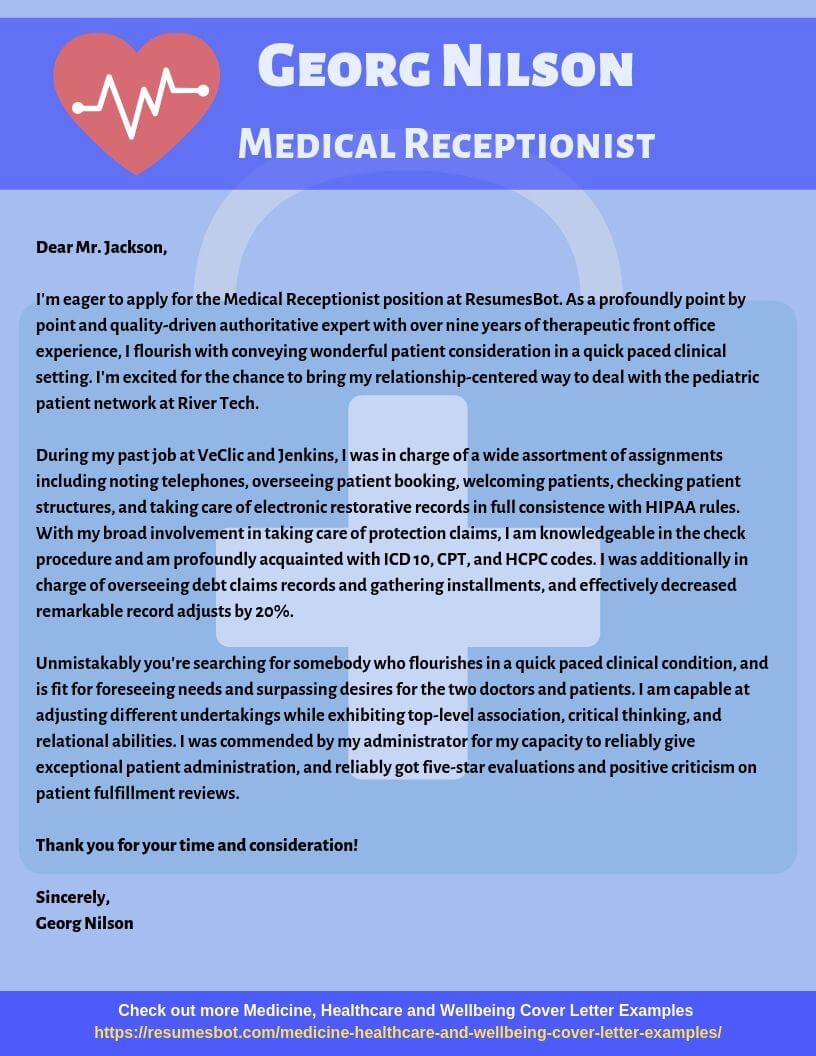 cover letter example for medical receptionist