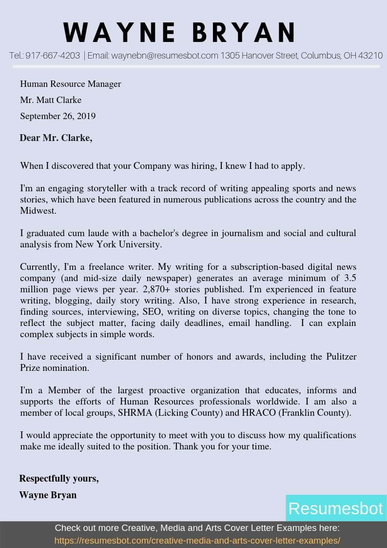 sample cover letter for news reporter