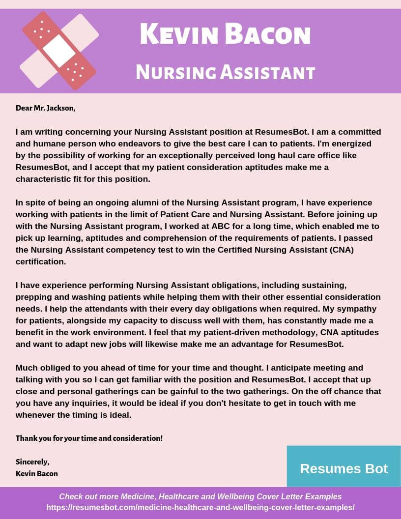 Cna Cover Letter Example