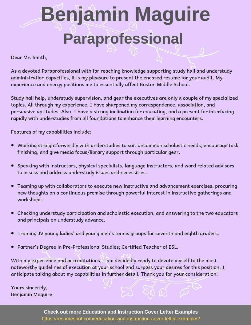 cover letter for resume paraprofessional