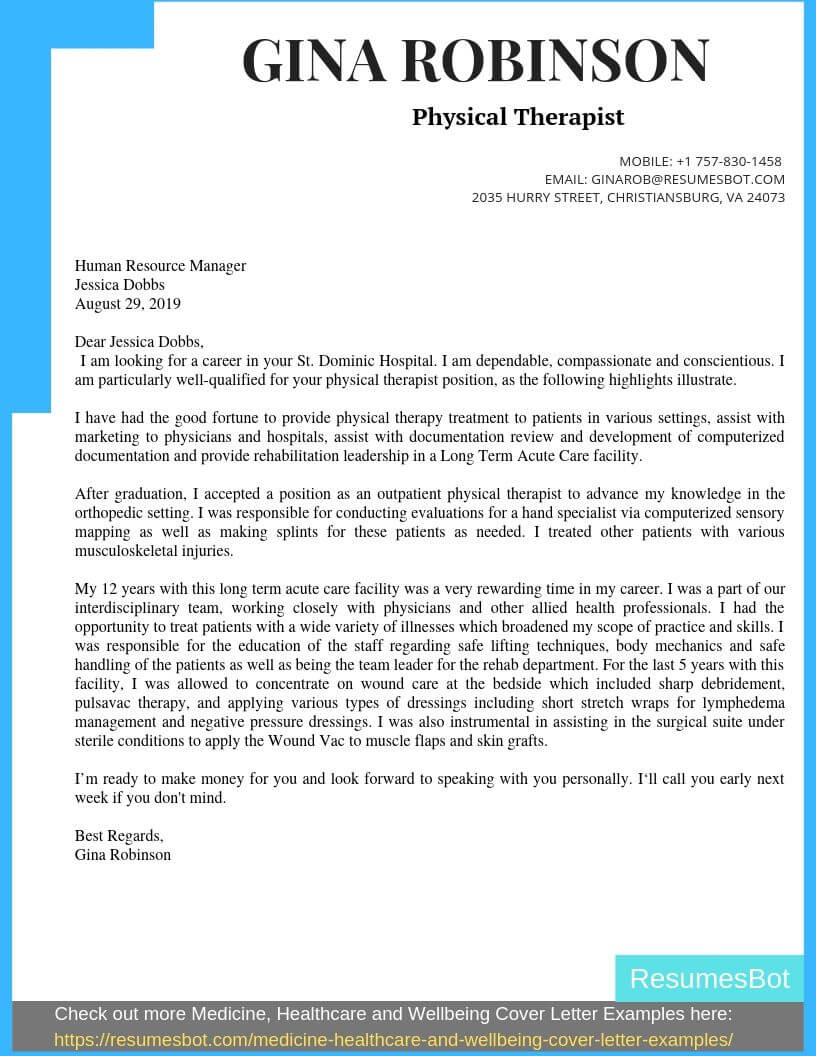 sample physical therapy cover letter new grad