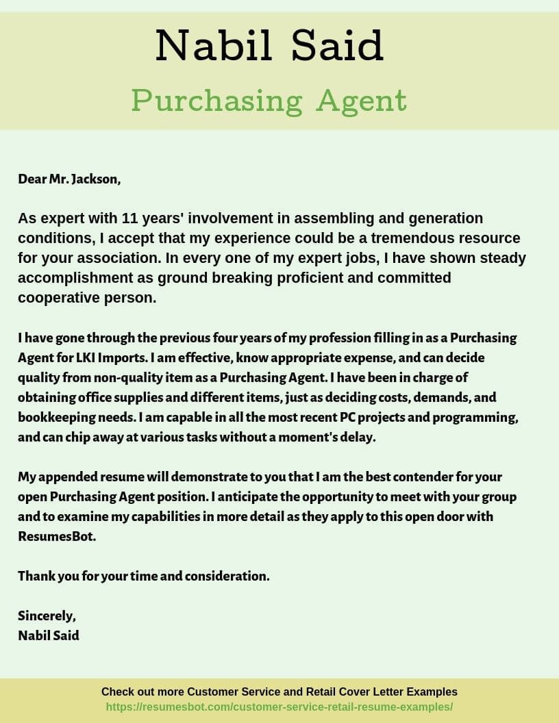 Purchase cover letter