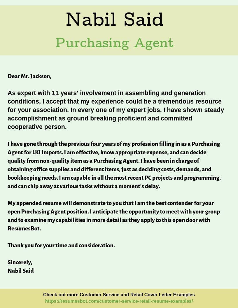 Purchasing Agent Cover Letter Samples [PDF+Word] 2024 | RB