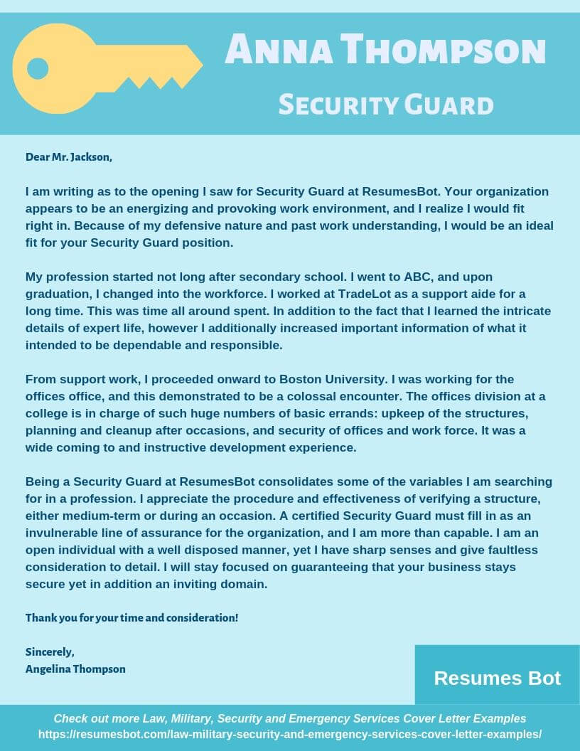 security guard application letter with experience