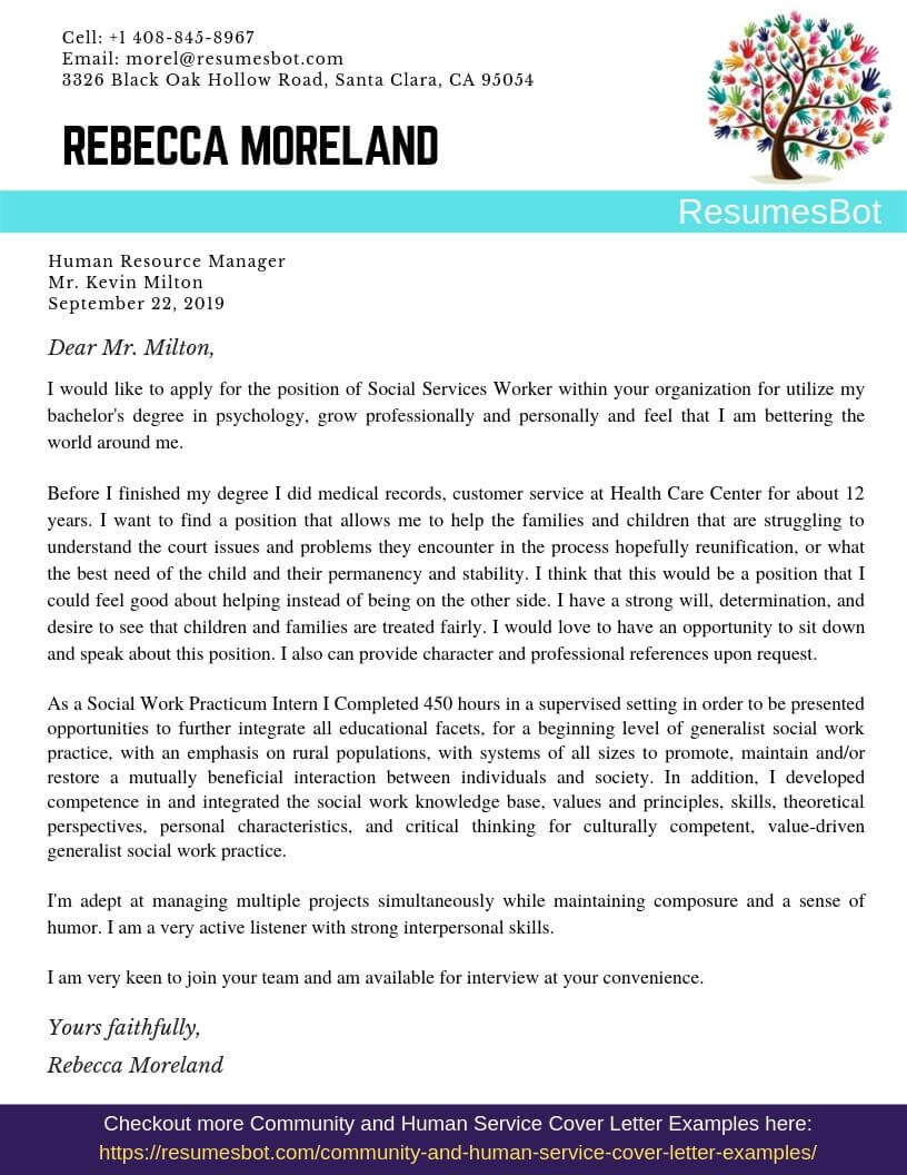 sample cover letter for job application social worker