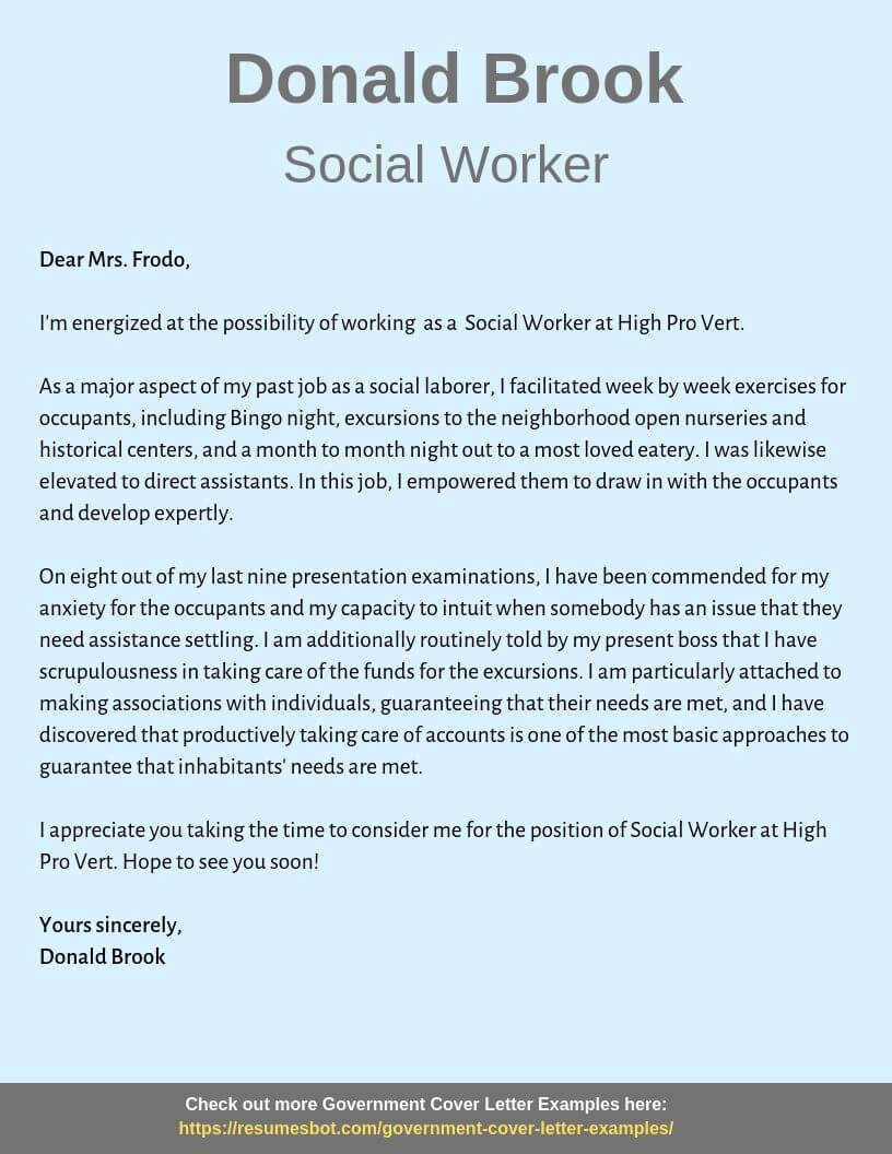 Social Work Cover Letter Sample from resumesbot.com