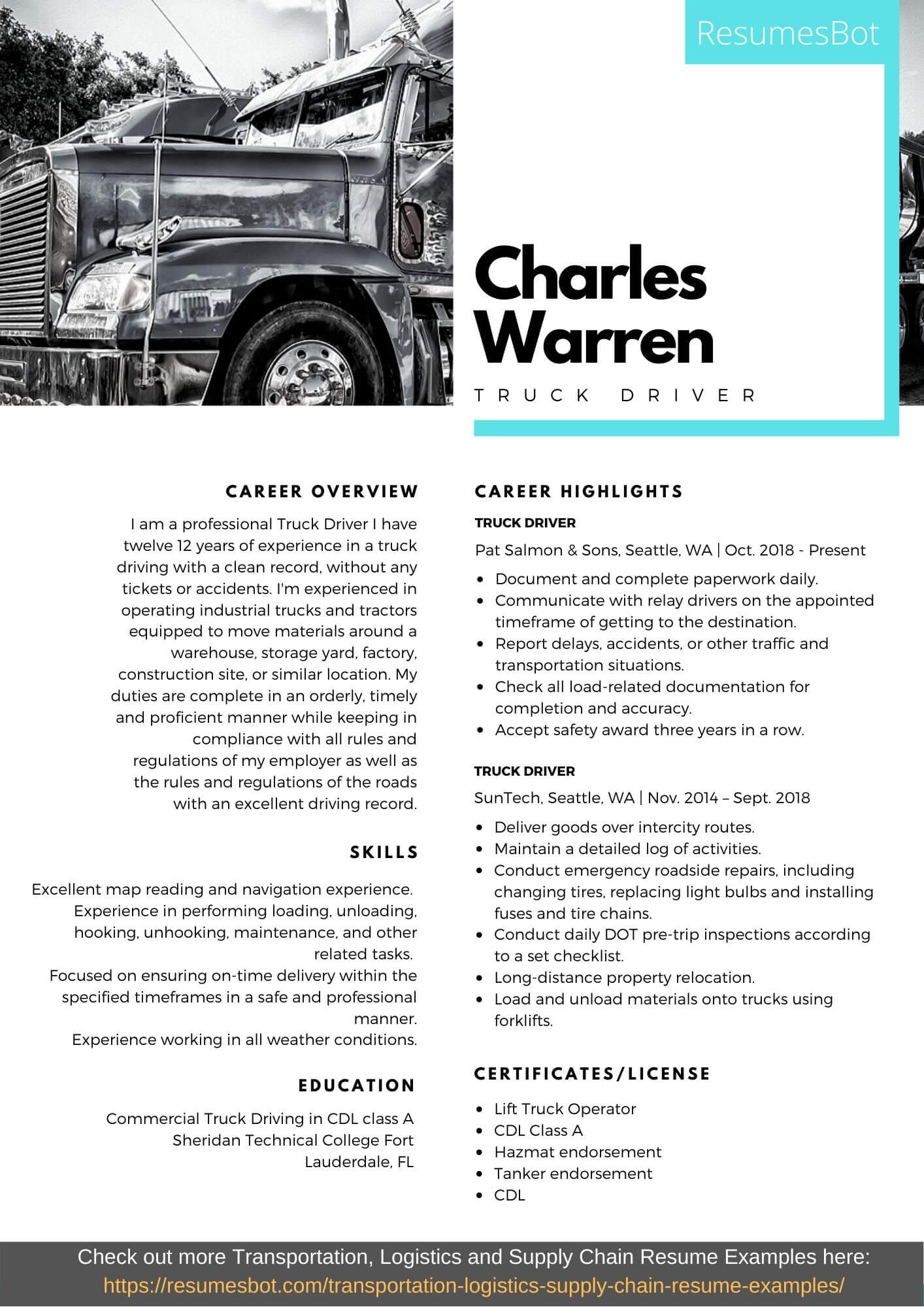 resume samples for truck drivers with an objective