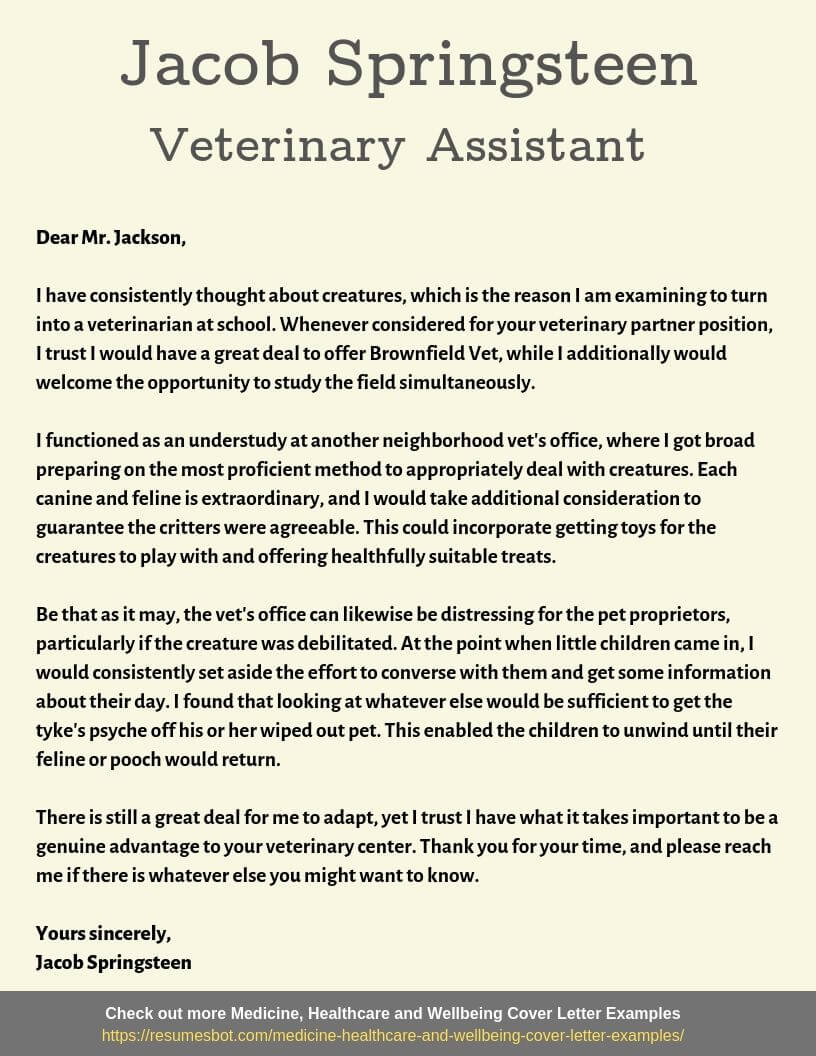 Veterinary Assistant Cover Letter Samples Templates Pdf Word 2021 Veterinary Assistant Cover Letters Rb