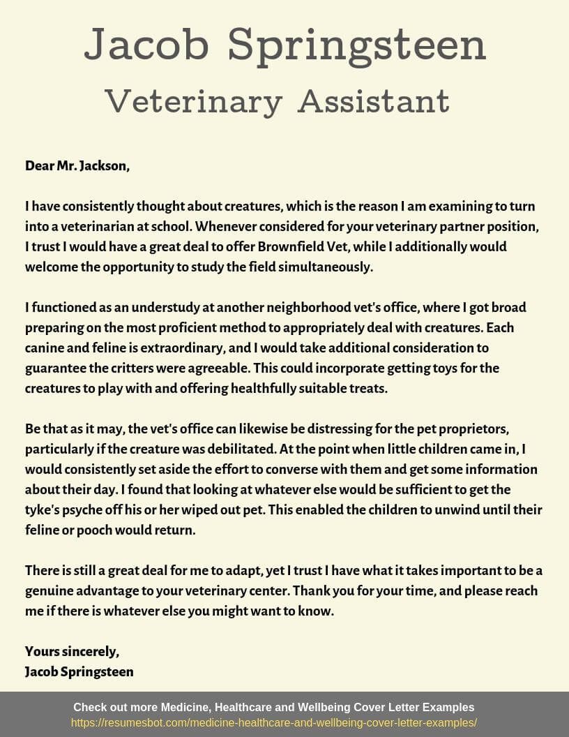 Veterinary Assistant Cover Letter Samples PDF Word 2024 RB   Veterinary Assistant Cover Letter Example 