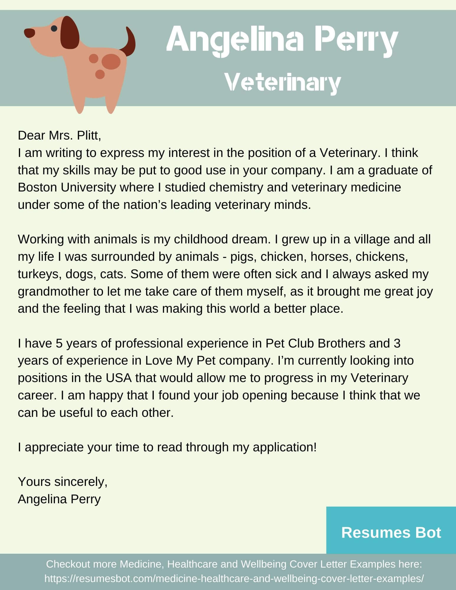 cover letter veterinarian examples