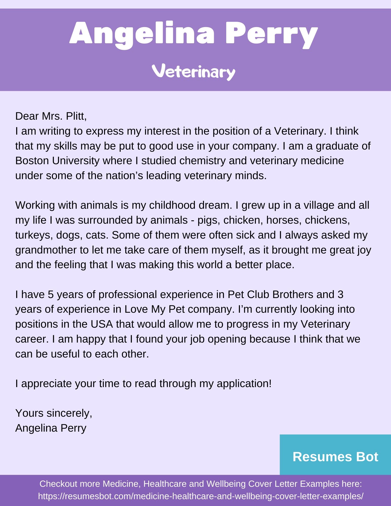 Sample Cover Letter Veterinary Assistant