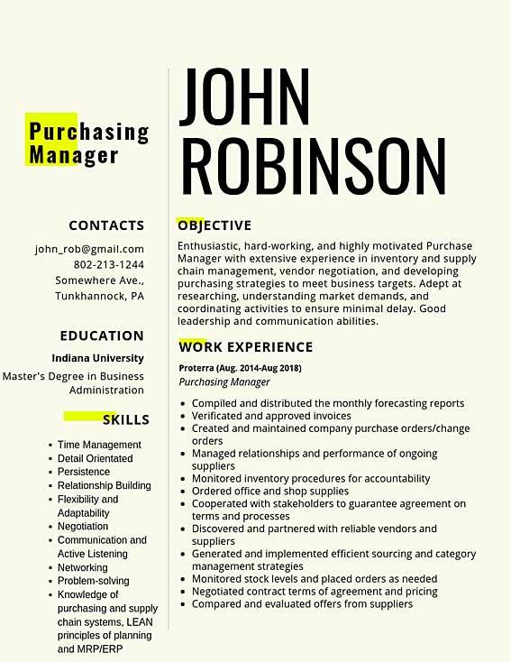 Resume Summary Examples For Purchasing Manager