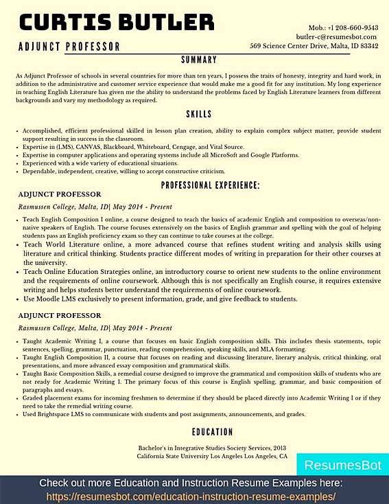 Adjunct Professor Resume Sample Template 2024 RB   Adjunct Professor Resume Example 