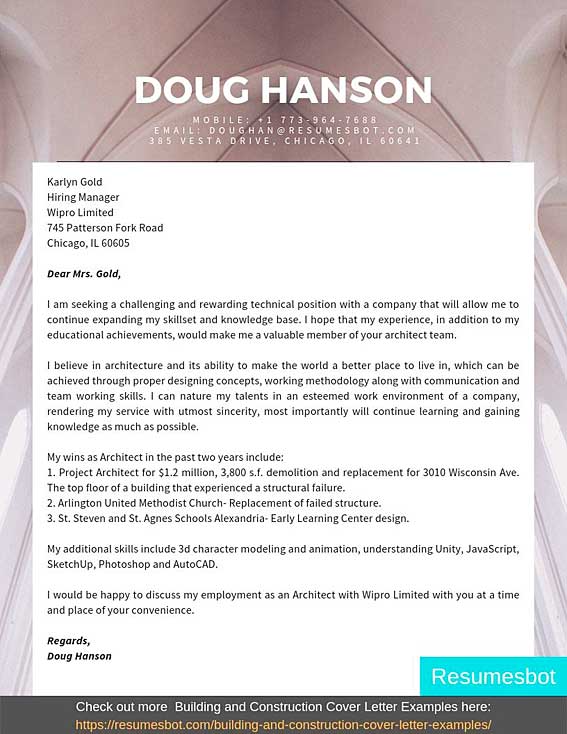 architect cover letter sample pdf