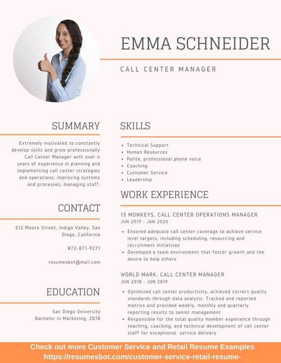 Call Center Manager Resume Samples And Tips Pdf Doc Resumes Bot