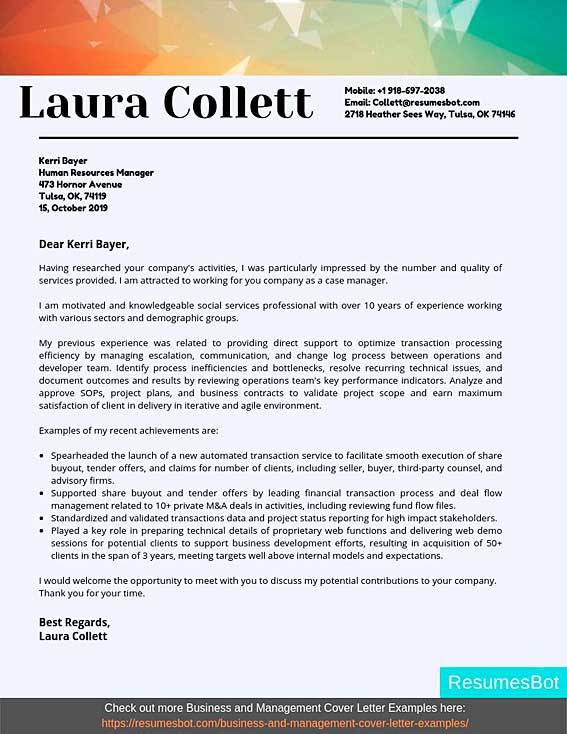 case manager cover letter template