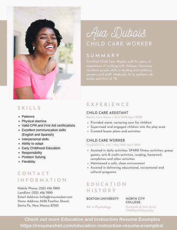 Child Care Resume Samples And Tips PDF DOC Resumes Bot