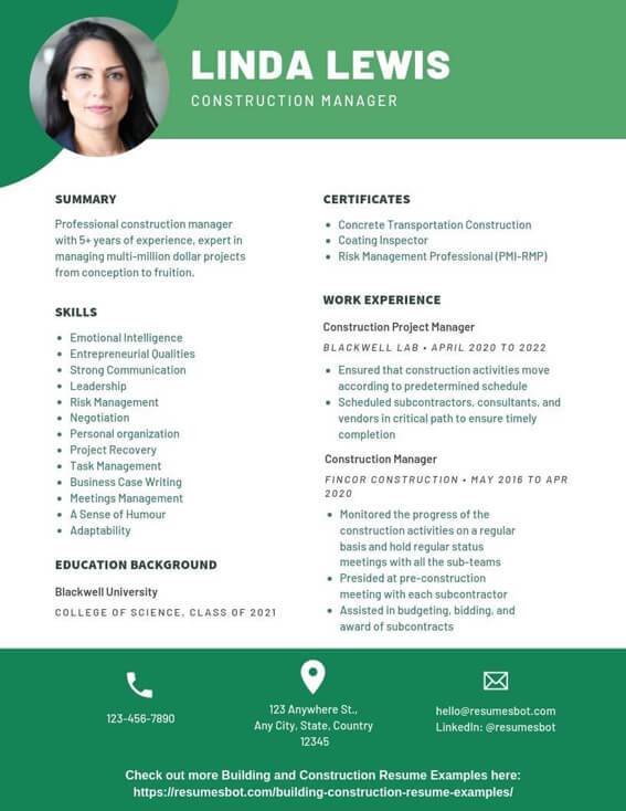 Construction Manager Resume Samples Templates Pdf Doc 2020 Construction Manager Resumes Bot