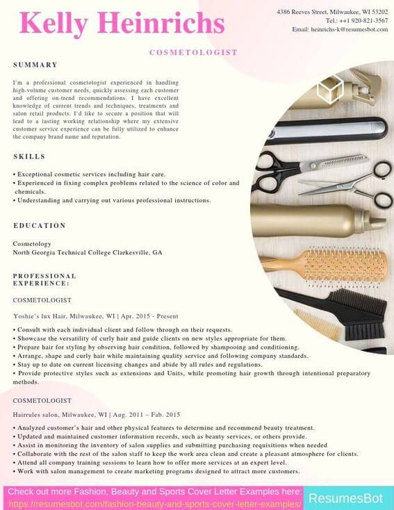 Cosmetologist Resume Samples & Templates [PDF+DOC] 2023 | RB