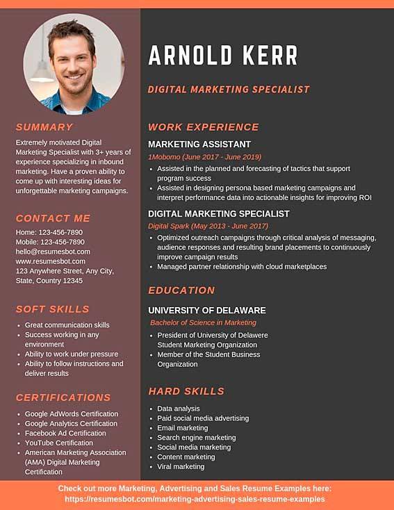 Digital Marketing Specialist Resume Example