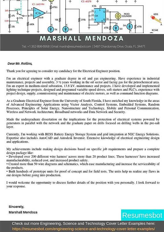 electrical engineering internship cover letter