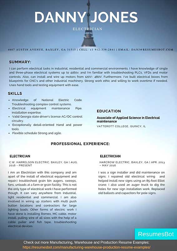 Electrician Resume Samples Salary Certification Keywords Pdf Doc Templates 21 Resumes Bot