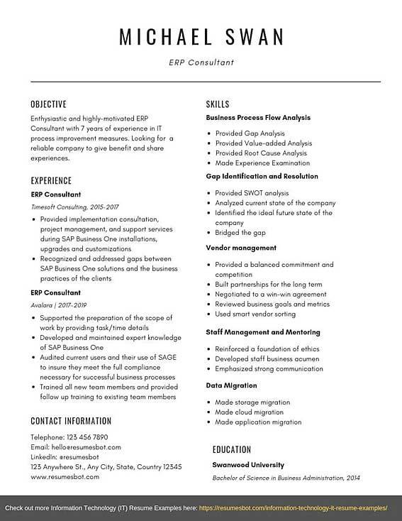 resume format for erp functional consultant