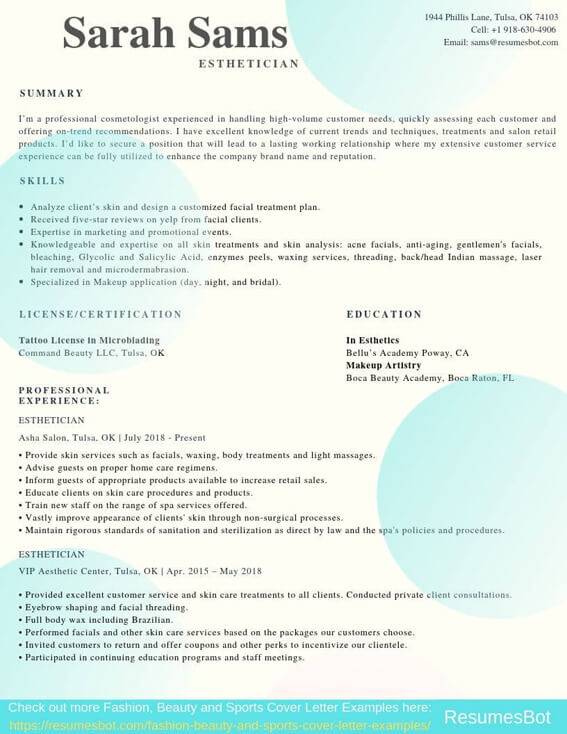 Esthetician Resume Samples & Templates [PDF+DOC] 2024 RB