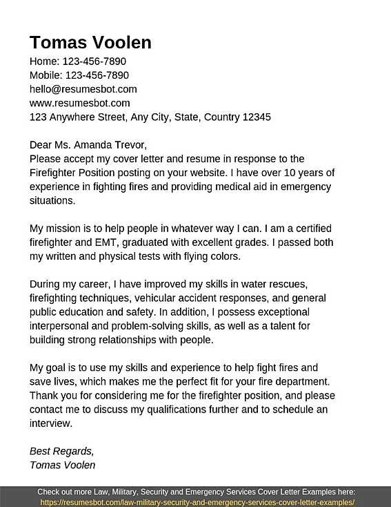 sample of application letter for fire officer 1