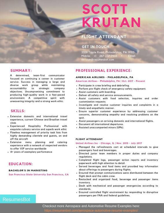 Resume For Cabin Crew : 1 Emirates Flight Attendant Resume Templates