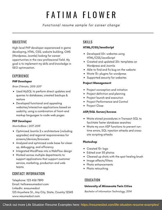 examples of functional resumes for career changers