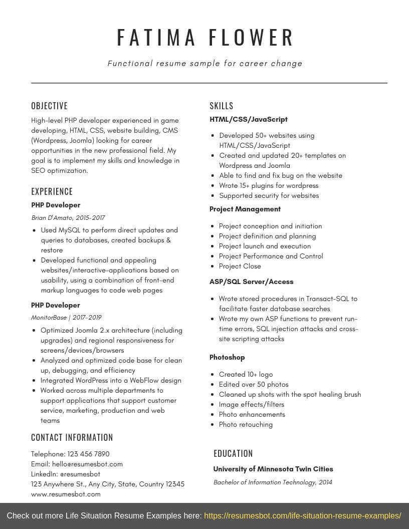 what is functional resume explain with example