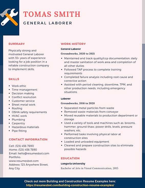 Laborer Resume Sample